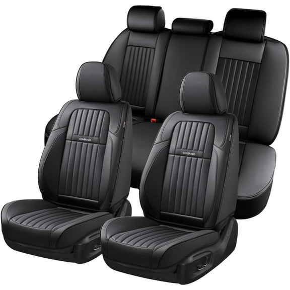 Coverado Car Seat Covers Full Set, Black Front and Rear Seat Protectors, Waterproof Faux Leather Universal Fit for Most Cars
