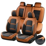 Coverado Car Seat Covers Full Set, Breathable Faux Leather Seat Protectors, Comfortable&Durable, Auto Cushion Universal Fit for Most Cars, Black&Brown