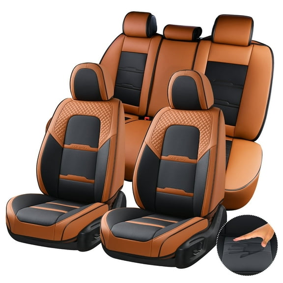 Coverado Car Seat Covers Full Set, Breathable Faux Leather Seat Protectors, Comfortable&Durable, Auto Cushion Universal Fit for Most Cars, Black&Brown
