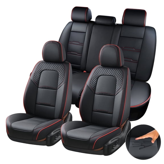 Coverado Car Seat Covers Full Set, Breathable Faux Leather Seat Protectors, Comfortable&Durable, Auto Cushion Universal Fit for Most Cars, Redline