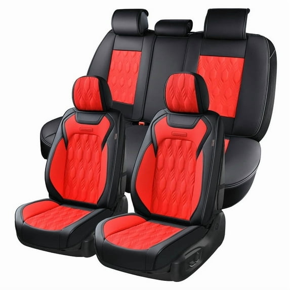 Coverado Car Seat Covers Full Set, Custom Fit for 2015-2023 F150 2017-2023 F250 F350 Crew Cab, Waterproof Faux Leather Seat Protectors, Black&Red