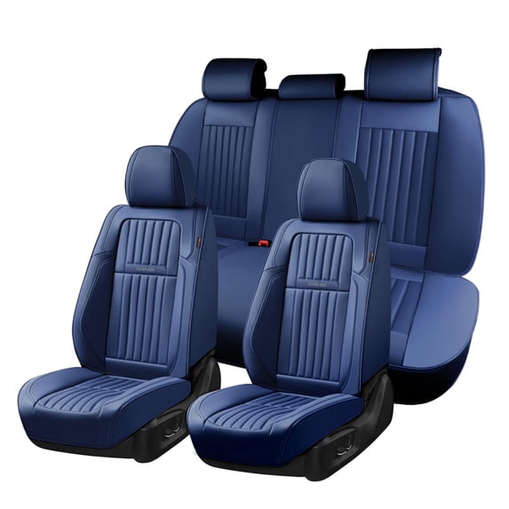 Coverado Car Seat Covers Full Set, Front and Rear Seat Protectors, Waterproof Faux Leather Universal Fit for Most Cars, Blue
