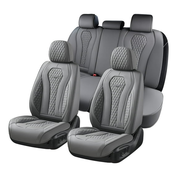 Coverado Car Seat Covers Full Set, Gray Front and Back Auto Seat Protectors, Premium Leather Interior Cushions Universal Fit for Most Cars, SUVs and Trucks-8839