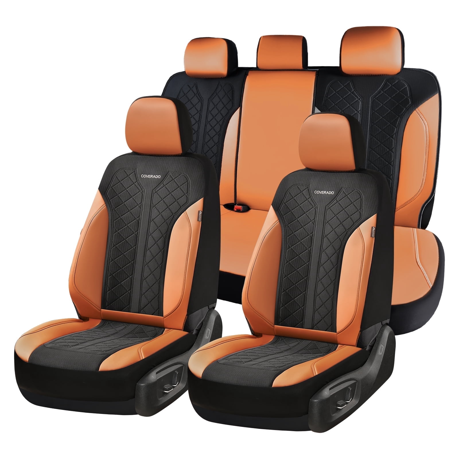 Coverado Car Seat Covers Full Set, Luxury Faux Leather Seat Protectors, Universal Fit for Cars, SUVs, Trucks-Black&Brown