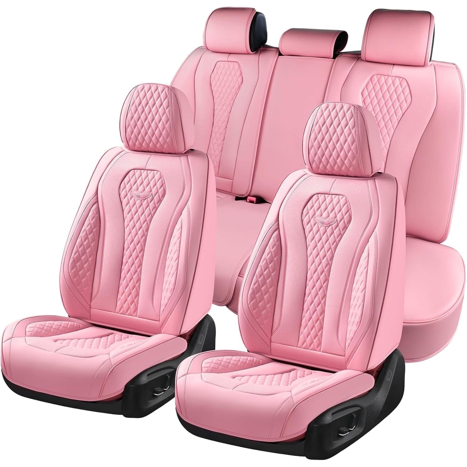 Coverado Car Seat Covers Full Set, Pink Front and Back Automotive Seat Protectors, Universal Leather Auto Cushions Fit for Most Cars, SUVs and Trucks