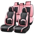 thumbnail image 1 of Coverado Car Seat Covers Full Set, Premium Leather Seat Protectors with Lumbar Support, Waterproof Auto Cushions Universal Fit for Most Cars, Black & Pink, 1 of 9