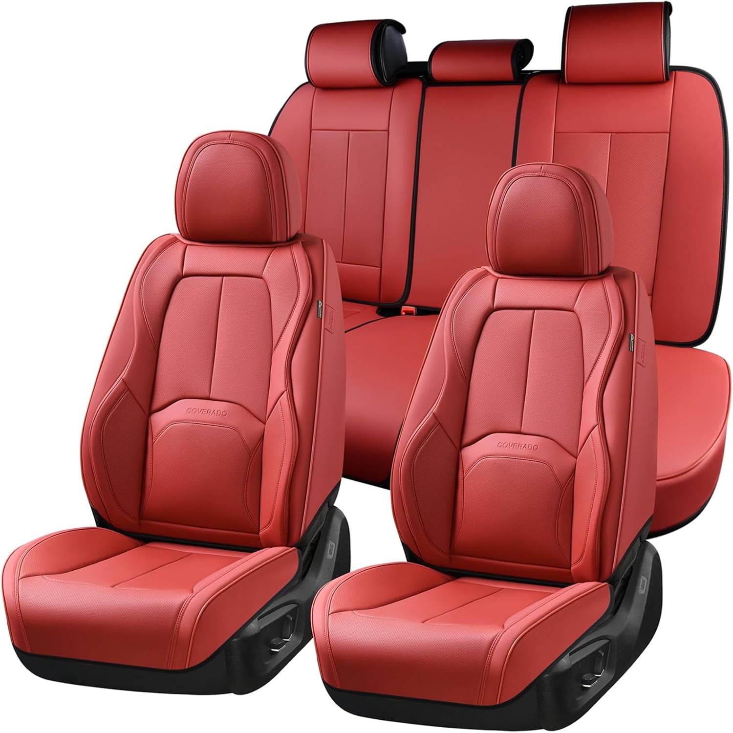 Coverado Leather Lumbar Support Pillow for Car Seat Driver, Deep Tissue Vibrating Massager, Car Seat Cushions for Back Pain, Detachable Memory Foam Ca