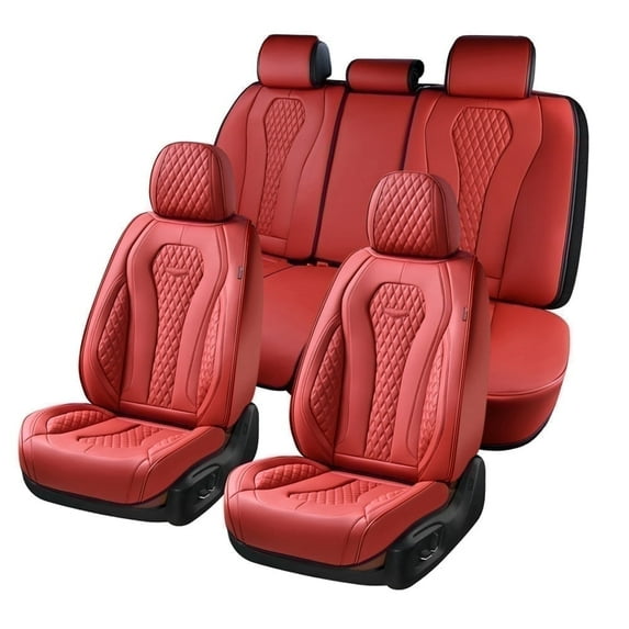 Coverado Car Seat Covers Full Set, Red Front and Back Auto Seat Protectors, Premium Leather Interior Cushions Universal Fit for Most Cars, SUVs and Trucks