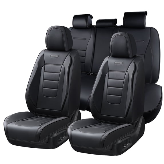 Coverado Car Seat Covers Full Set, Stylish Faux Leather Front and Back Seat Protectors, Automotive Interior Accessories Universal Fit for Most Cars, Black