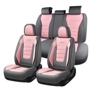 Coverado Car Seat Covers Full Set, Stylish Faux Leather Front and Back Seat Protectors, Automotive Interior Accessories Universal Fit for Most Cars, Gray & Pink