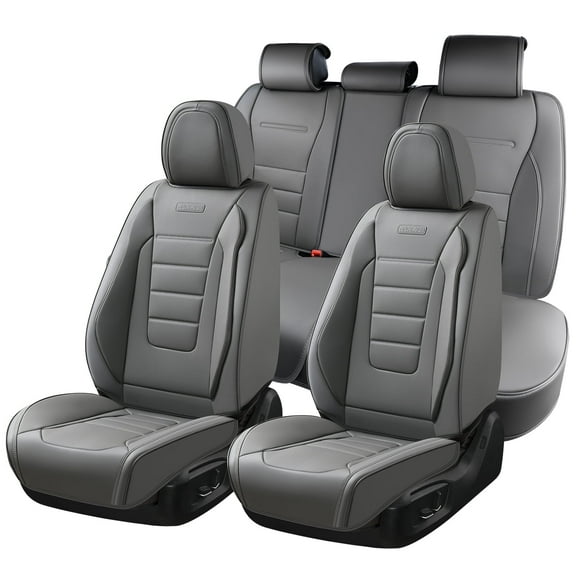 Coverado Car Seat Covers Full Set, Stylish Faux Leather Front and Back Seat Protectors, Automotive Interior Accessories Universal Fit for Most Cars, Gray