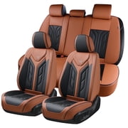 Coverado Car Seat Covers Full Set, Waterproof Airbag Compatible Faux Leather Front and Back Car Seat Protectors, Universal Fit for Most Sedans SUV Pick-up Truck, Black&Brown