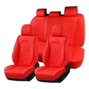 Coverado Car Seat Covers FullSet, Luxury Leather Front and Back Seat Protectors, Comfortable Auto Interior Cushions Universal Fit for Most Cars, SUVs and Trucks, Red