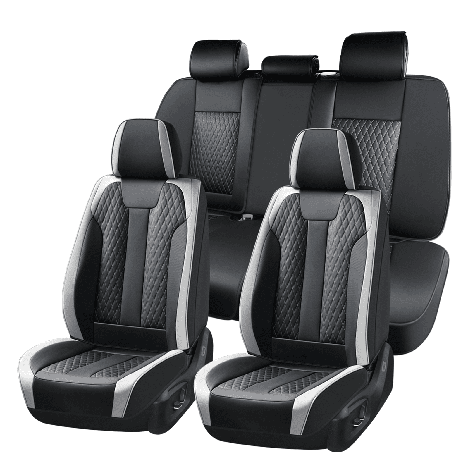 Coverado Car Seat Covers FullSet, Premium Leather Front and Back Seat Protectors, Classic Auto Interior Cushions Universal Fit for Most Cars, SUVs and Trucks, Gray&Black