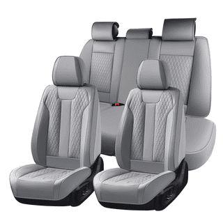 Coverado Car Seat Covers FullSet, Premium Leather Front and Back Seat Protectors, Classic Auto Interior Cushions Universal Fit for Most Cars, SUVs and Trucks, Gray