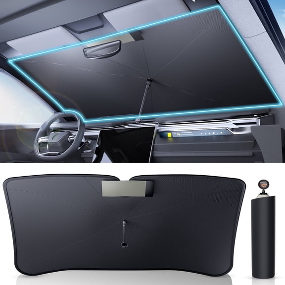 Coverado Car Windshield Sun Shade Umbrella, Foldable Car Windshield Sun Shade Cover Front Window, Protect Car from Sun Rays&Heat Damage, Sun Visor Protector for Interior Protection(57"x32")