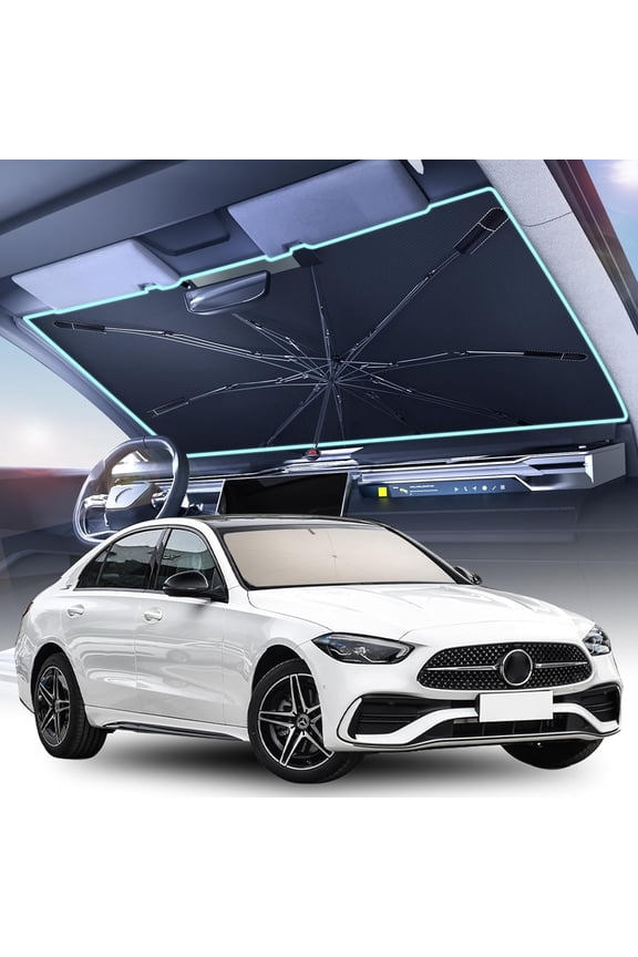 Upgraded Car Windshield Sun Shade Umbrella, Foldable Car Windshield Sun Shade Cover Front Window, Protect Car from Sun Rays&Heat Damage, Sun Visor Protector for Interior Protection(57"x32")