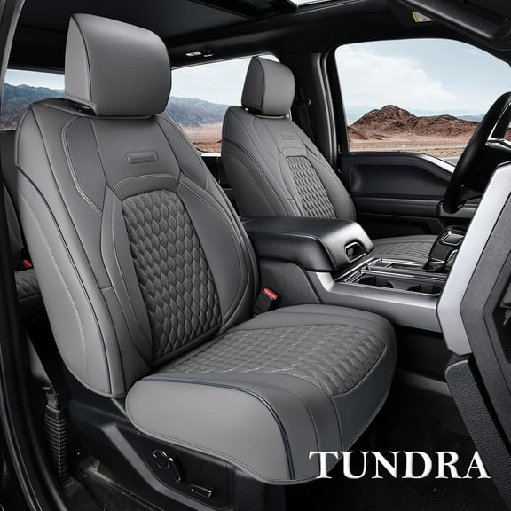 Coverado Custom Fit Tundra Front Car Seat Covers, Waterproof Faux Leather Auto Seat Protectors, Fit for 2014-2021 Toyota Tundra (Gray)