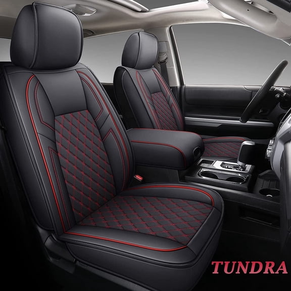Coverado Custom Fit Tundra Seat Covers, 5 Seats Waterproof Leather Car Custom Seat Protectors Auto Interior Fit 2007-2021 Toyota Tundra Crew/Crewmax Cab, Red