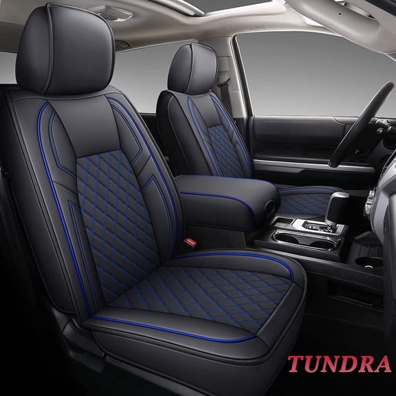 Coverado Custom Fit Tundra Seat Covers, 5 Seats Waterproof Leather Car Custom Seat Protectors Auto Interior Fit 2007-2021 Toyota Tundra Crew/Crewmax Cab, Blue