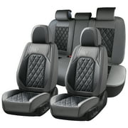 Coverado Front and Back Car Seat Covers Full Set, Waterproof Faux Leather Seat Protectors, Auto Interior Accessories Universal Fit Most Cars SUVs Pickup Trucks, Gray&Black
