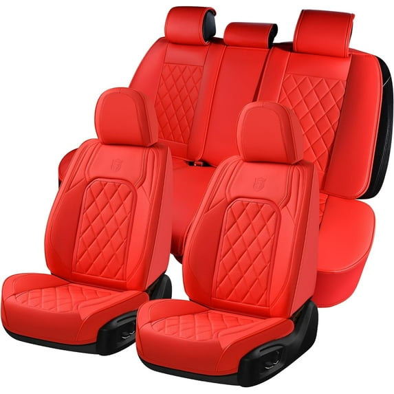 Coverado Front and Back Car Seat Covers Full Set, Waterproof Faux Leather Seat Protectors, Auto Interior Accessories Universal Fit Most Cars SUVs Pickup Trucks, Red
