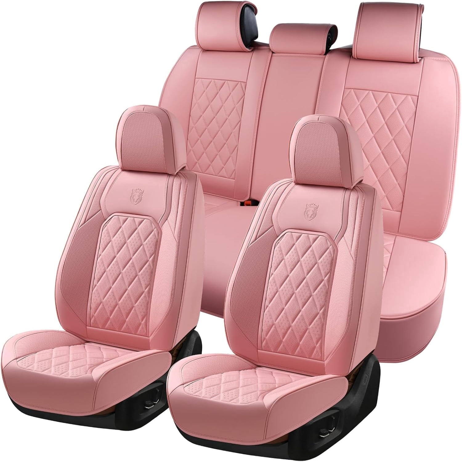 Coverado Pink Car Seat Covers Full Set, Waterproof Faux Leather Seat Protectors, Auto Interior Accessories Universal Fit Most Cars SUVs Pickup Trucks