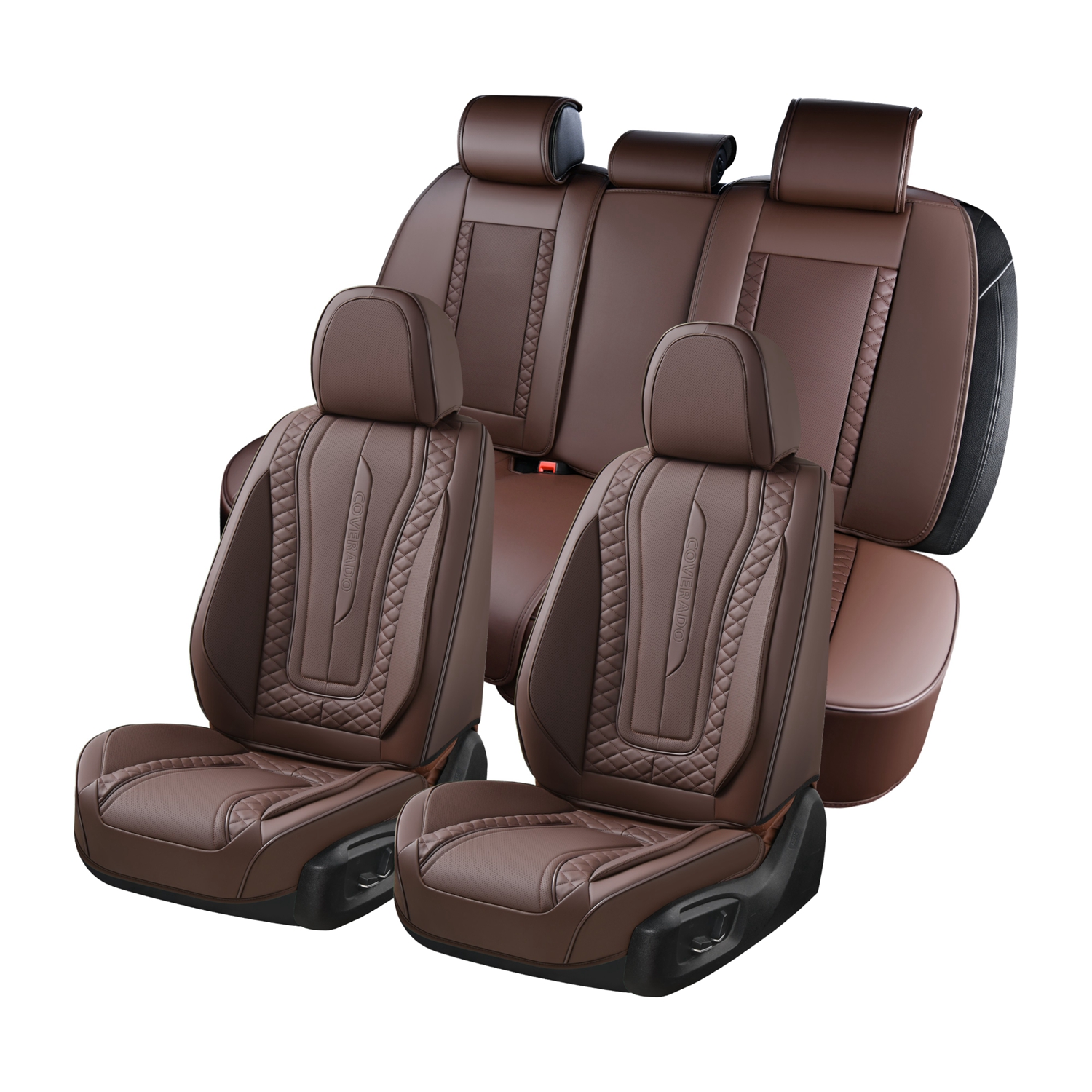 Coverado Front and Back Car Seat Covers Set, 5 Seats Full Set Faux Leather Auto Seat Protectors