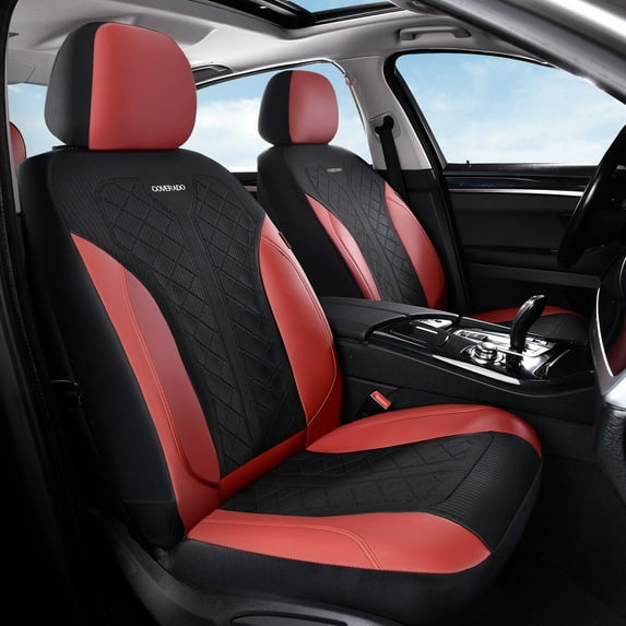 Coverado Front Car Seat Covers, 2 Seats Luxury Faux Leather Seat Protectors, Universal Fit for Most Cars, Black&Red