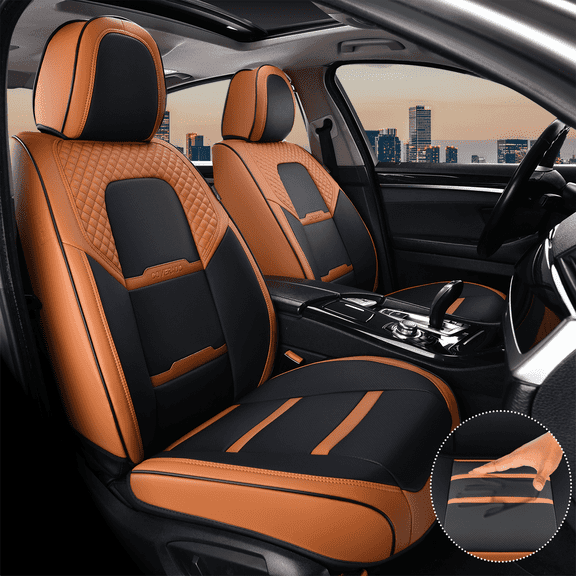 Coverado Front Car Seat Covers, Breathable Faux Leather Seat Protectors 2 Piece, Comfortable&Durable, Auto Cushion Universal Fit for Most Cars, Black&Brown
