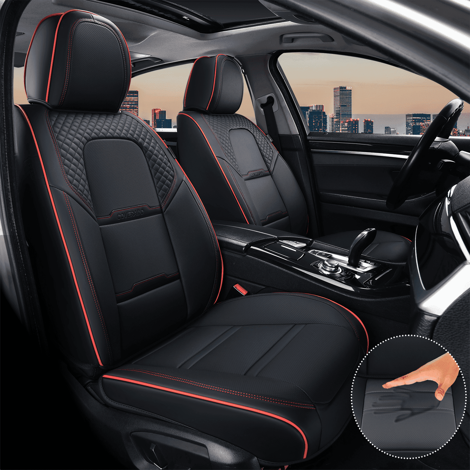 Coverado Front Car Seat Covers, Breathable Faux Leather Seat Protectors 2 Piece, Comfortable&Durable, Auto Cushion Universal Fit for Most Cars, Redline