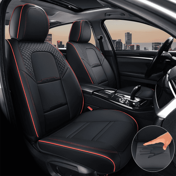 Coverado Front Car Seat Covers, Breathable Faux Leather Seat Protectors 2 Piece, Comfortable&Durable, Auto Cushion Universal Fit for Most Cars, Redline