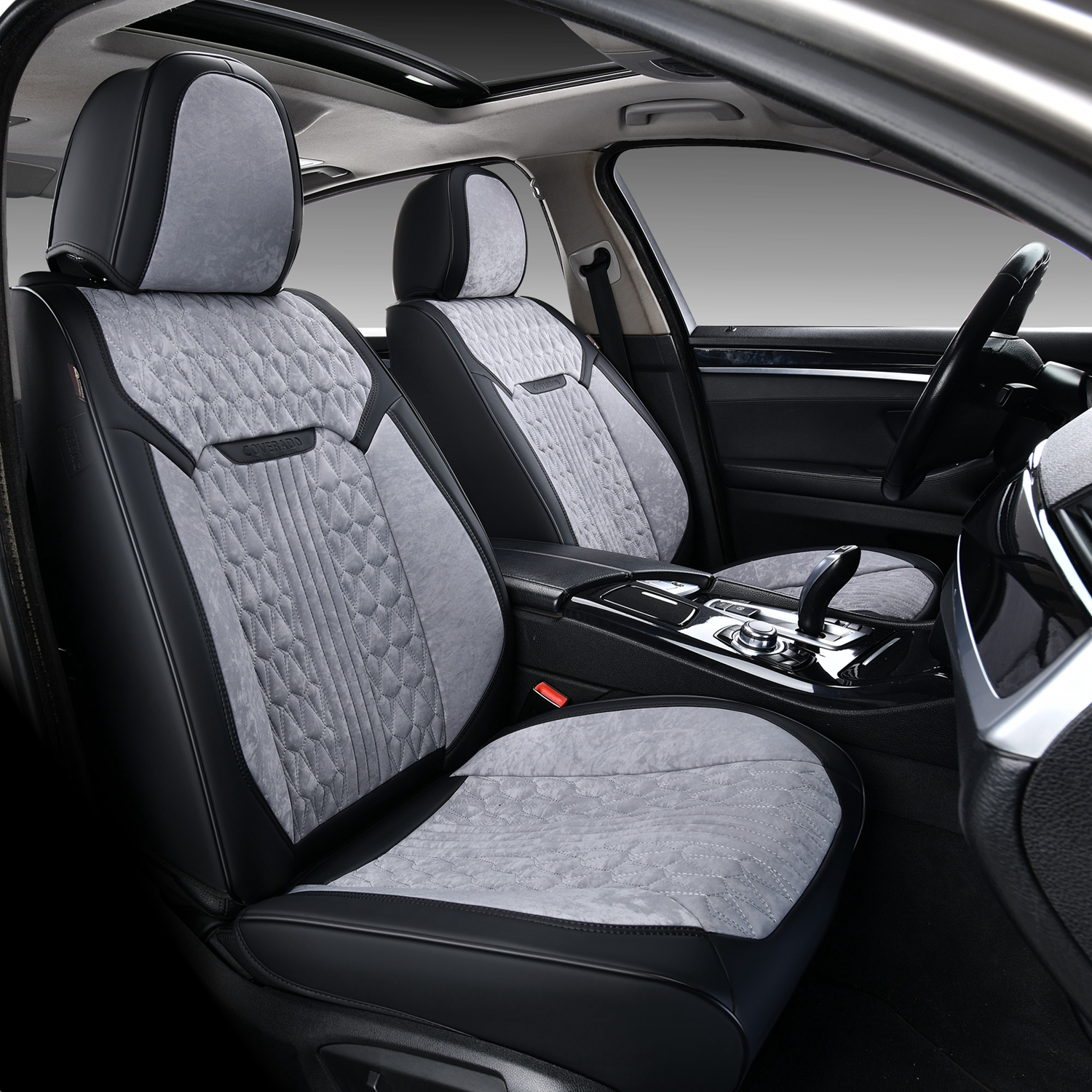 Coverado Front Car Seat Covers, Faux Leather & Iced Velvet 2PCS Auto