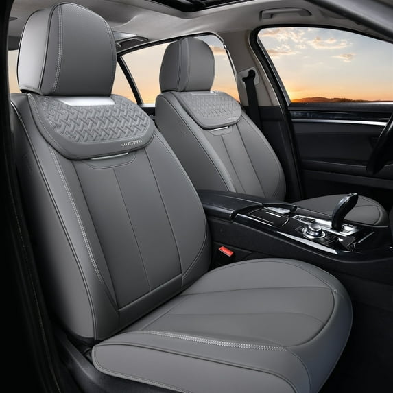 Coverado Front Car Seat Covers, Luxury Leather Car Seat Protectors, Automotive Interior Cushions Universal Fit Most Cars, Gray