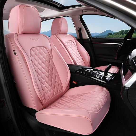 Coverado Front Car Seat Covers, Luxury Leather Car Seat Protectors, Fashion Auto Interior Cushions Universal Fit for Most Cars, SUVs and Trucks, Pink