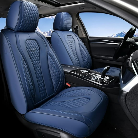 Coverado Front Car Seat Covers, Premium Leather Driver Passenger Seat Protectors, Luxury Auto Interior Cushions Universal Fit for Most Cars, SUVs and Trucks, Blue