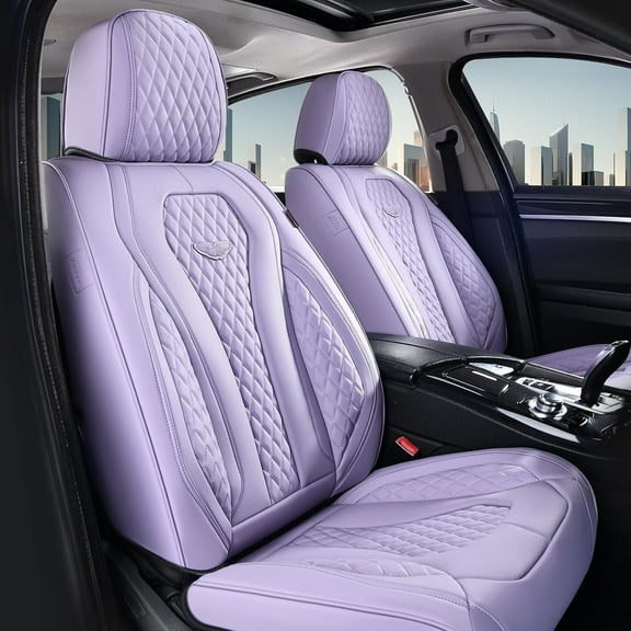 Coverado Front Car Seat Covers, Premium Leather Driver Passenger Seat Protectors, Luxury Auto Interior Cushions Universal Fit for Most Cars, SUVs and Trucks, Purple