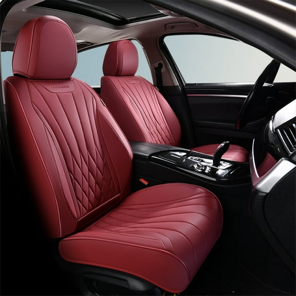 Coverado Front Car Seat Covers, Premium Leather Seat Protectors, Sleek Design Universal Fit for Most Cars, Red