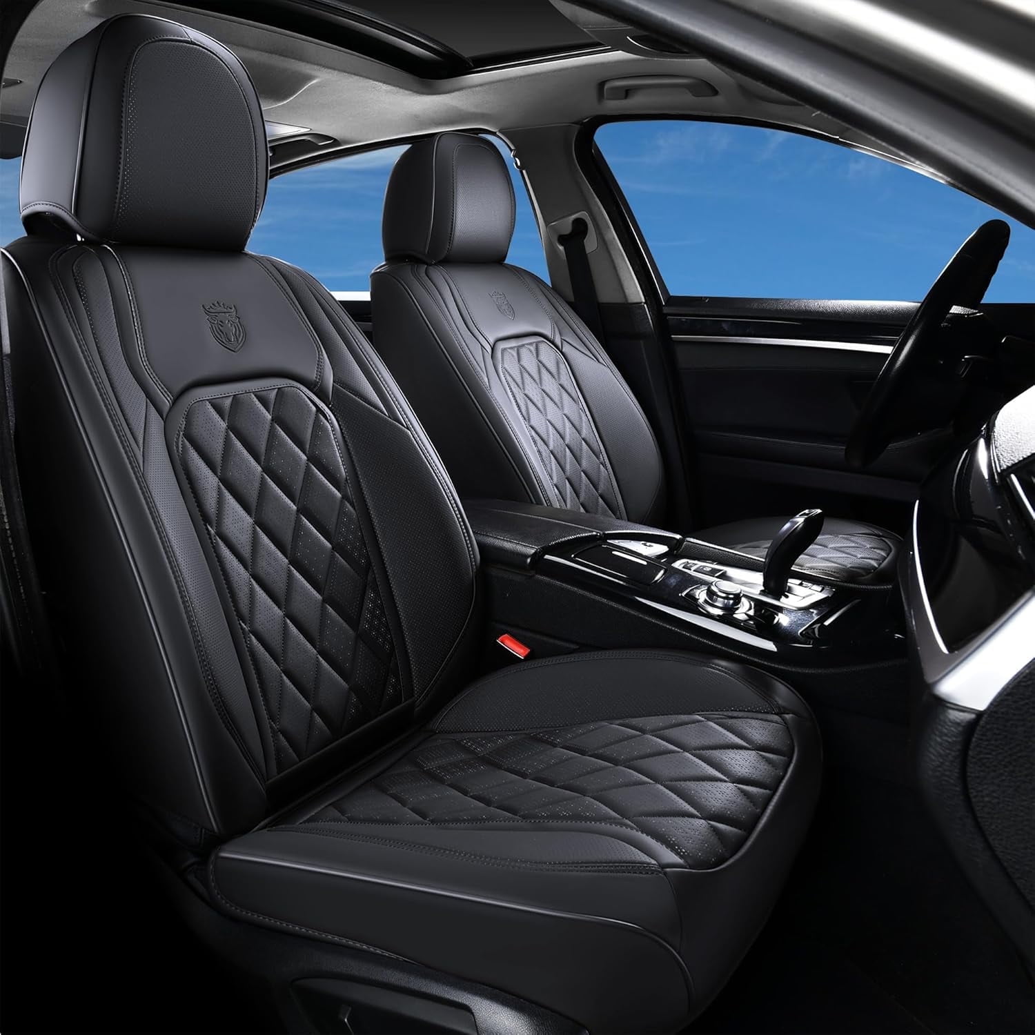 Coverado Front Car Seat Covers, Waterproof Premium Leather Seat Cushions, 6 Pieces Auto Interior Protectors Universal Fit Most Cars, Suvs, Pickup Trucks, Black