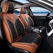 Coverado Front Car Seat Covers, Airbag Compatible Faux Leather Seat Protectors, Waterproof Cushions Universal Fit for Most Sedans SUV Pick-up, Black&Brown