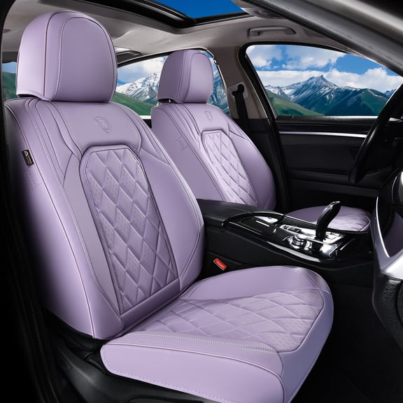 Coverado Front Car Seat Covers, Waterproof Premium Leather Seat Cushions, 6 Pieces Auto Interior Protectors Universal Fit Most Cars, Suvs, Pickup Trucks, Purple