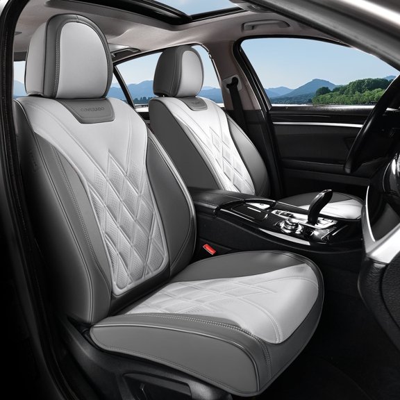 Coverado Front Covers For Cars, Waterproof Faux Leather Seat Protectors 2 Seats, Auto Cushions Universal Fit for Most Cars, Gray