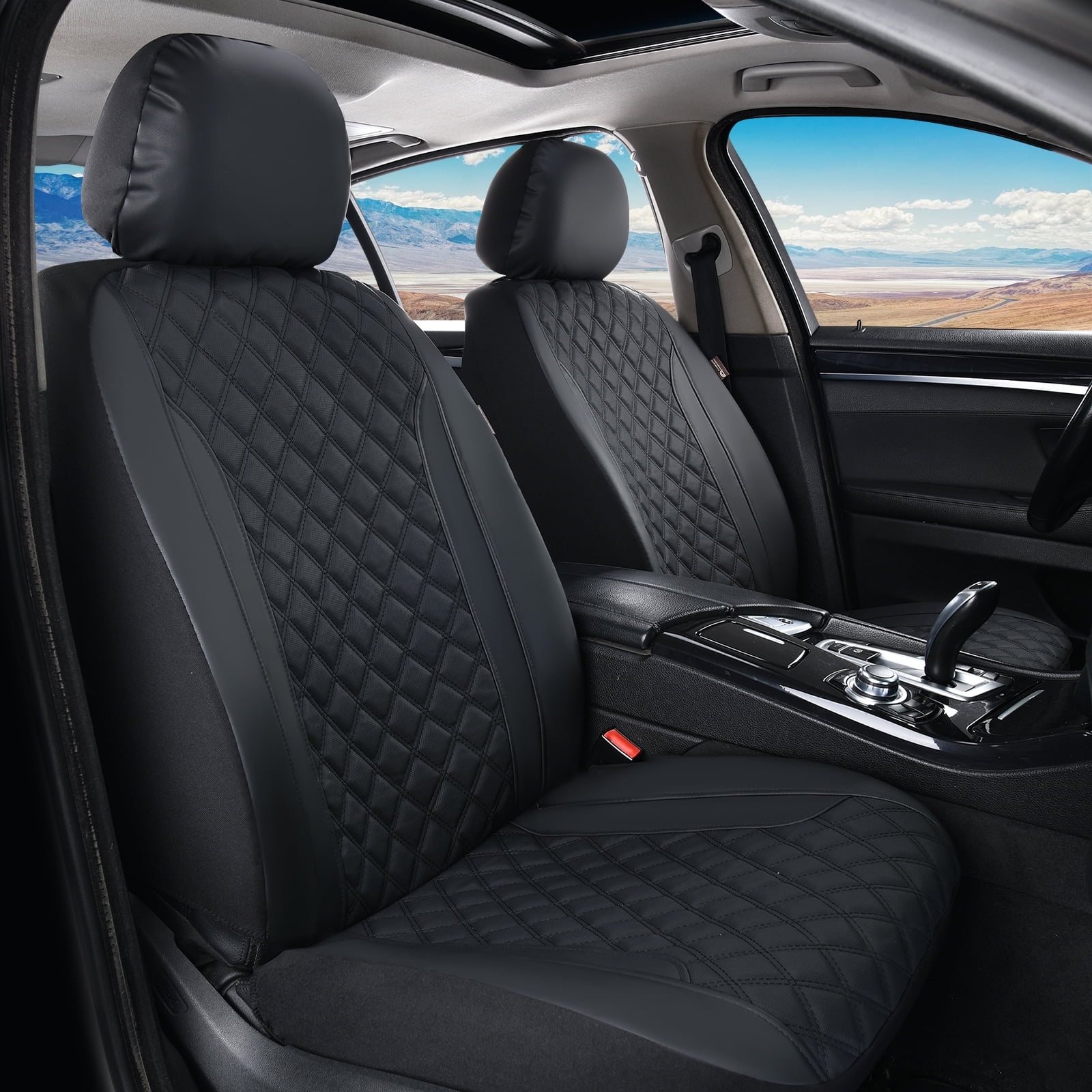 Walmart exclusive discounts  COVER Front Car Seat Covers, PVC&Fabric Auto Seat Protectors, 2 Seats Universal Auto Interior Accessories Fit for Most Cars SUV Trucks, Black