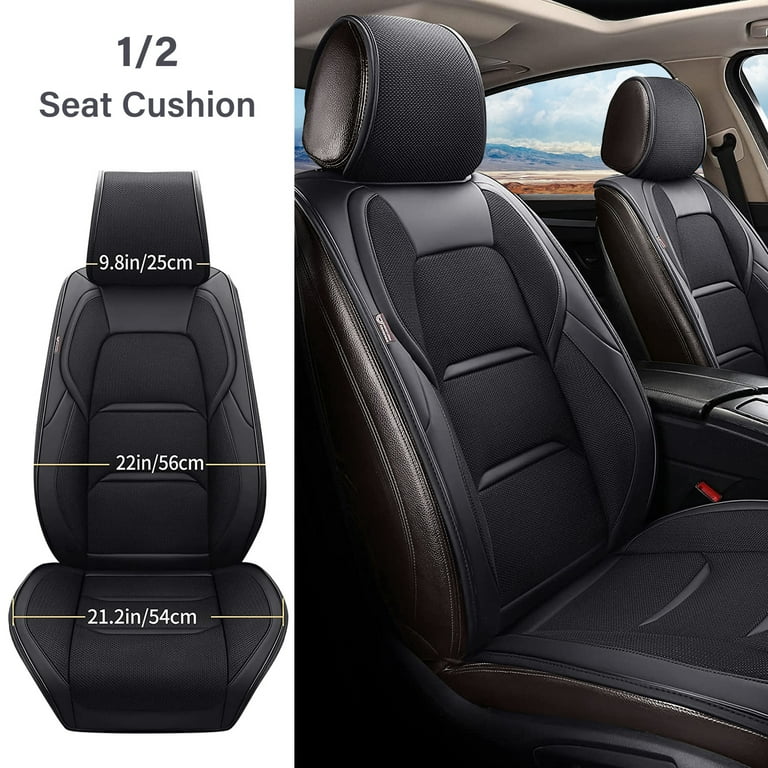 Coverado Front Pair Seat Protector Breathable Leather Fabric Car Seat Cushions 2 Pieces Oval Pattern Protective Seat Covers Universal Fit Most