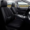 thumbnail image 1 of Coverado Front Seat Covers 2 PCS, Black Breathable Fabric & Leather Car Seat Protectors, Universal Auto Interior Cushions Fit Most Sedans SUV Pick-up Truck, 1 of 10