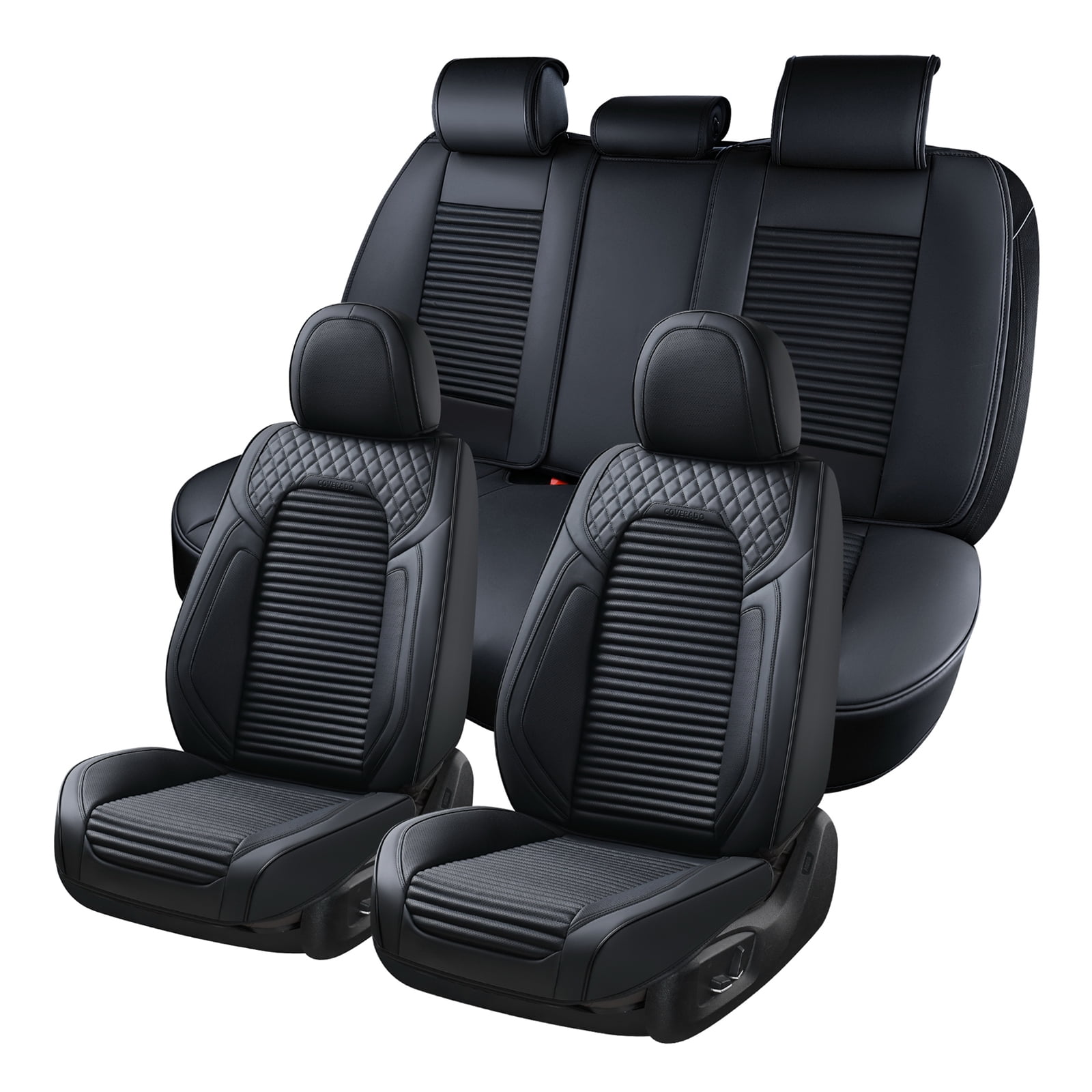 Coverado Front and Back Seat Covers for Cars Full Set Premium Leathere