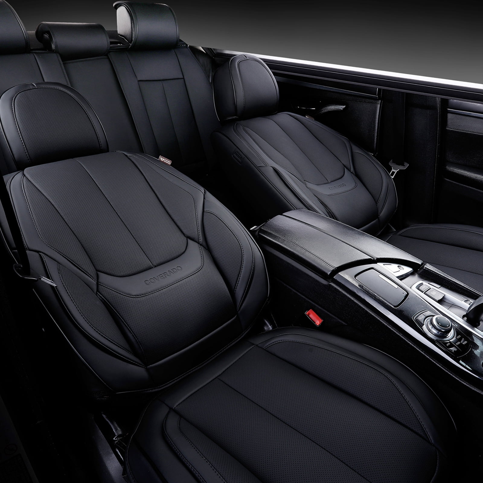 Coverado Black Car Seat Covers, 5 Seats Waterproof Leather, Universal