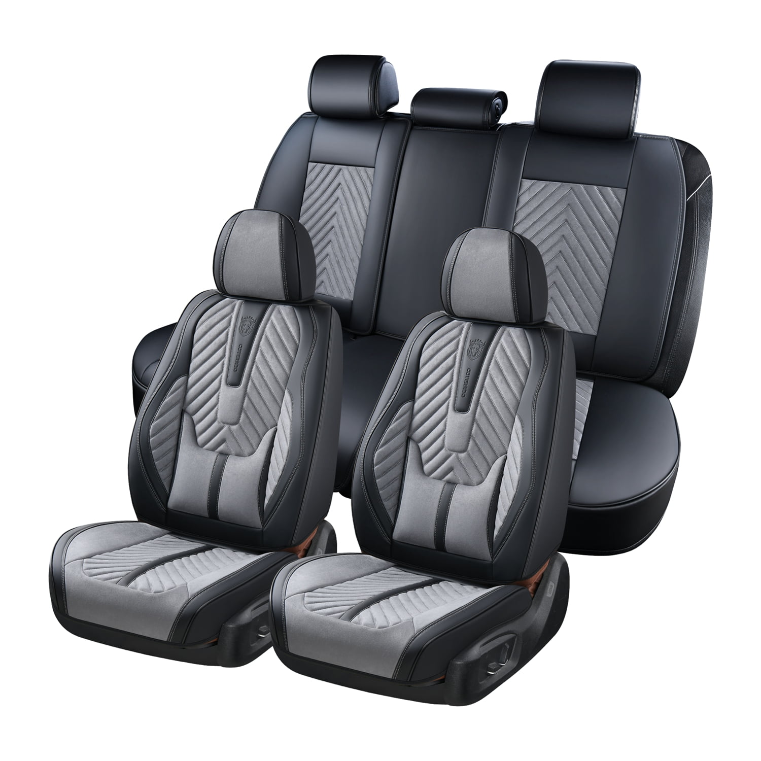 Coverado Full Set Black and Gray Car Seat Covers for Cars, Suede and