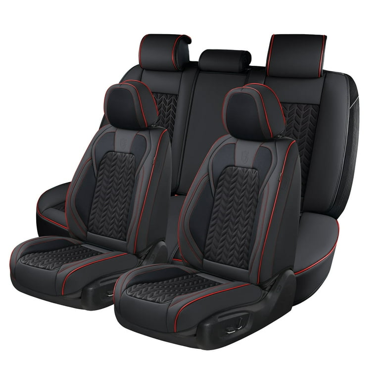 Black Leatherette Car Seat Covers Front Rear Full Set Synthetic Leather Auto