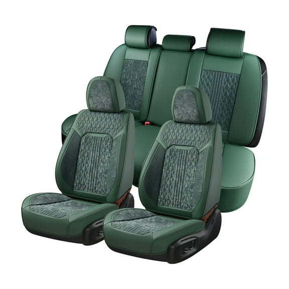 Coverado Full Set Car Seat Covers, Front and Back Seat Protectors, Faux Leather & Flannel Fashion Auto Accessories, Universal Fit Most Cars, SUVs Pickup Trucks, Green